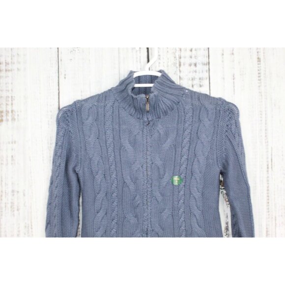 LL Bean Double L Cable Sweater Zip Cardigan Blue Size Small Pet - Picture 2 of 10